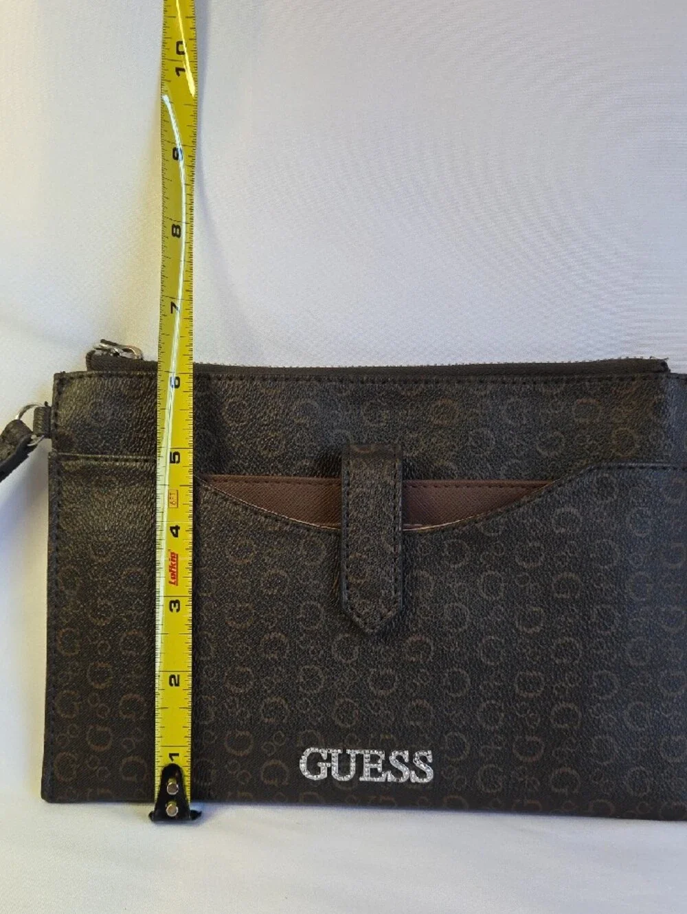 Guess Brown Logo Wristlet Clutch with Front Pocket And Card Holder